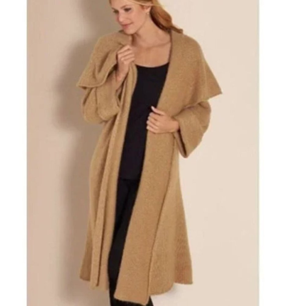 Soft Surroundings Telluride Camel Tan Wool-blend Open Front Cardigan